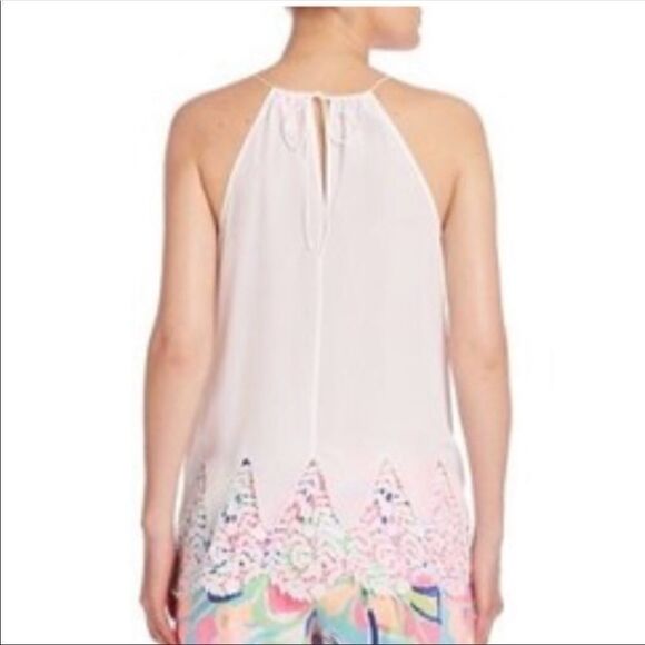 Lilly Pulitzer S Silk Resort White Ivory Diem Sleeveless Top with Lace - Picture 2 of 16